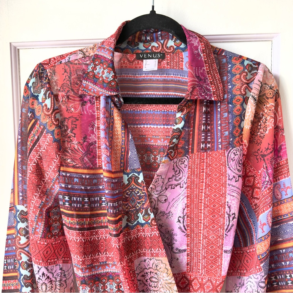 VENUS Multicolored Tie-Front Top Size 6 - Picture 2 of 7